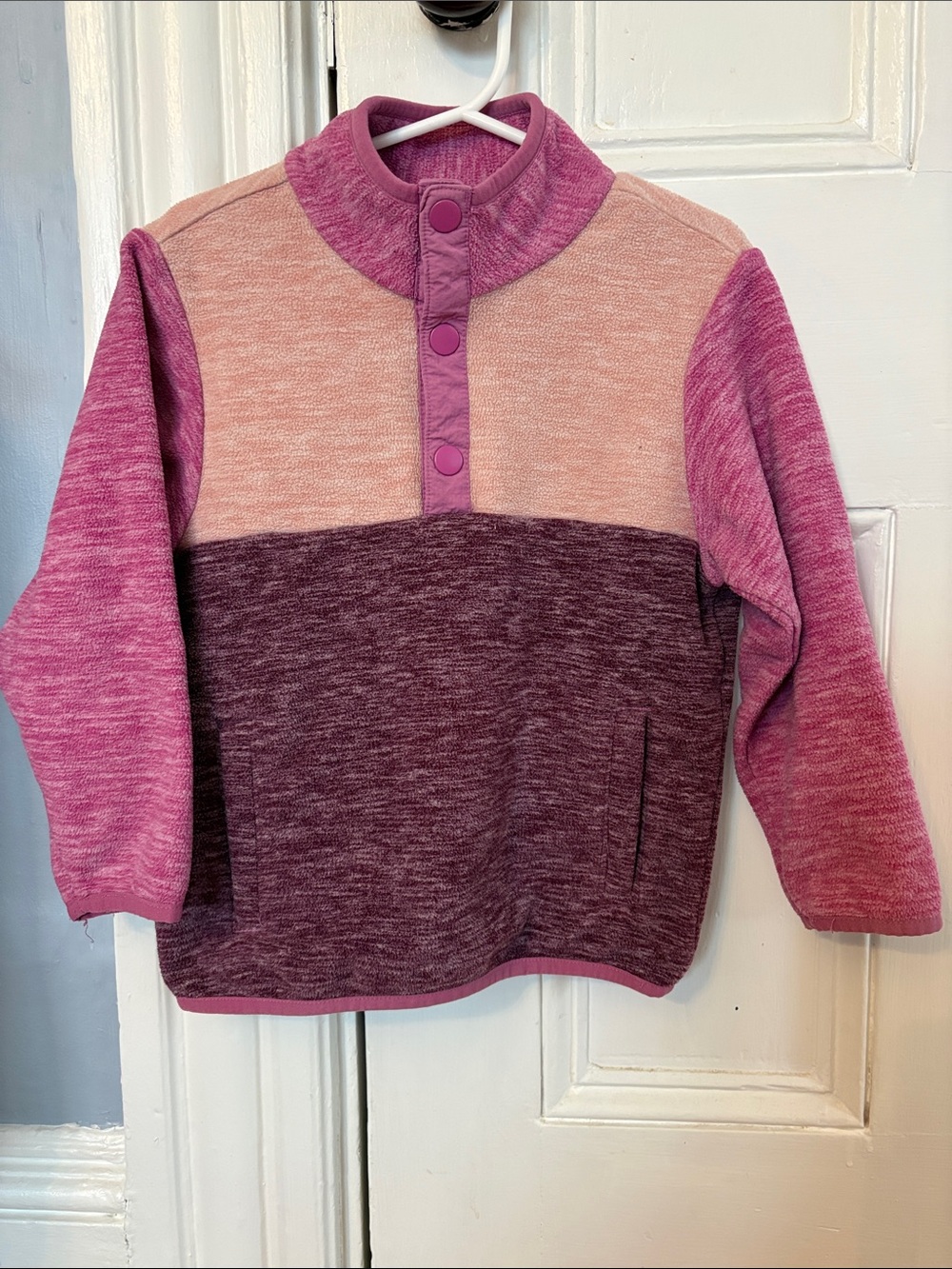 Hanna Andersson Kids Colorblock Snap Pullover Sweatshirt - Pink & Plum 4t